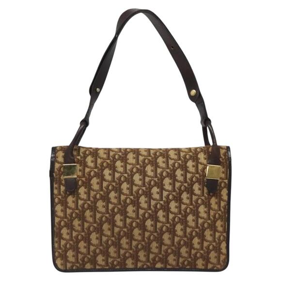 DIOR Trotter Canvas Shoulder Bag Brown Gold - Picture 3 of 12